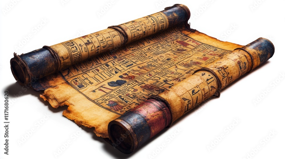 Ancient scroll depicting intricate symbols and illustrations on parchment. A glimpse into history and culture. Perfect for education and art projects. Generative AI Ancient scroll depicting intricate symbols and illustrations on parchment. A glimpse into history and culture. Perfect for education and art projects. Generative AI