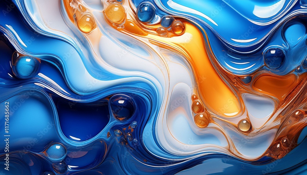 Abstract swirls of blue, white, and orange paint create a mesmerizing visual. Abstract swirls of blue, white, and orange paint create a mesmerizing visual.