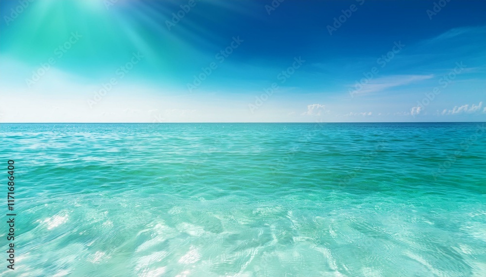 Serene turquoise ocean under a bright summer sky. Serene turquoise ocean under a bright summer sky.