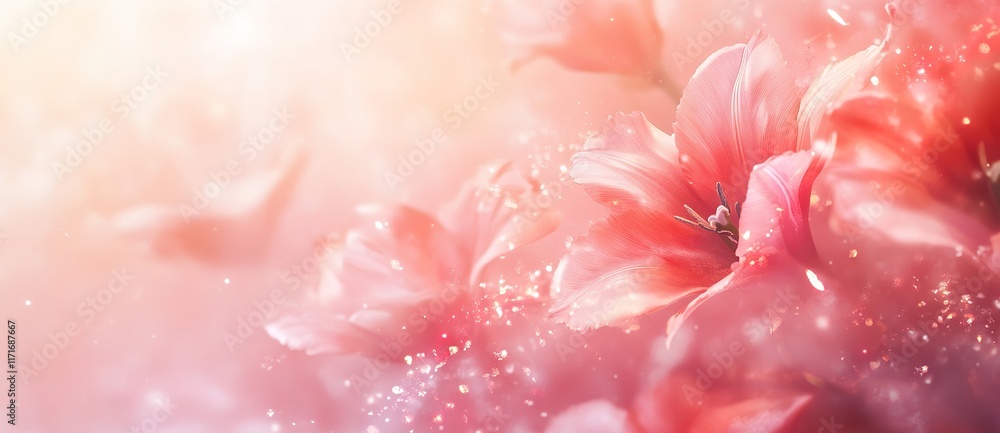 Closeup of blooming tulip flower in spring on pastel bokeh background. Closeup of blooming tulip flower in spring on pastel bokeh background.