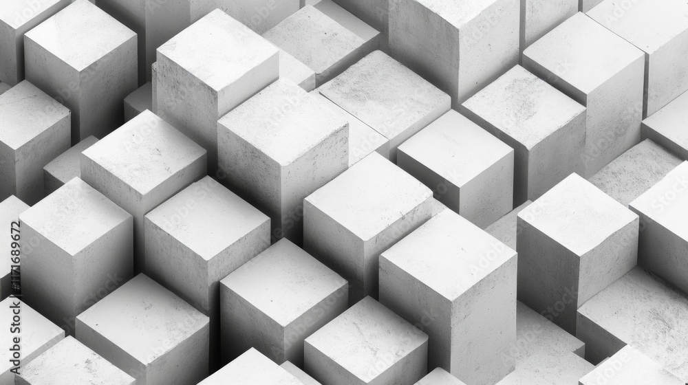 Abstract grayscale image of various sized concrete cubes. Abstract grayscale image of various sized concrete cubes.