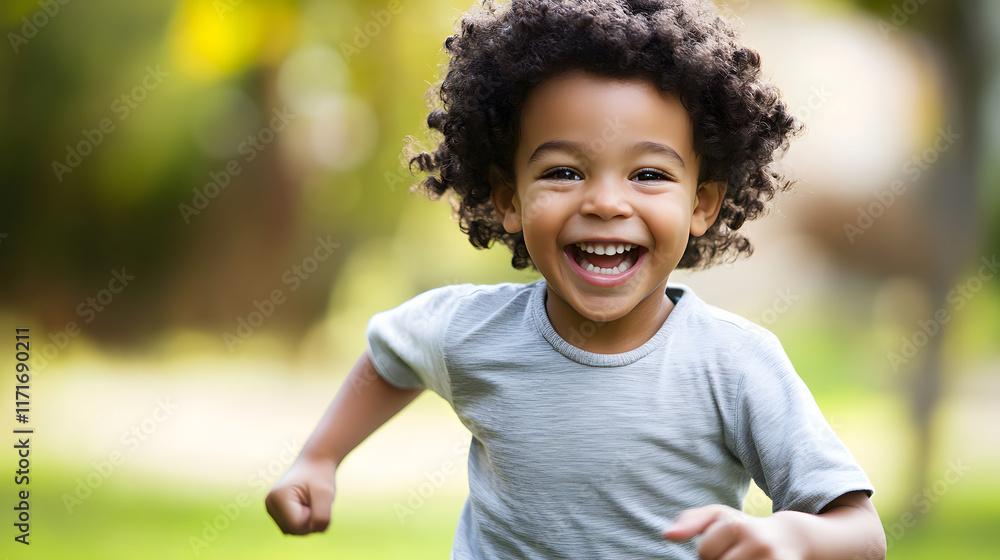 an african american boy runs through the open field with a big smile an african american boy runs through the open field with a big smile