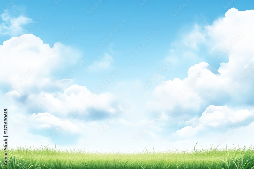 Field of grass with a blue sky in the background Field of grass with a blue sky in the background