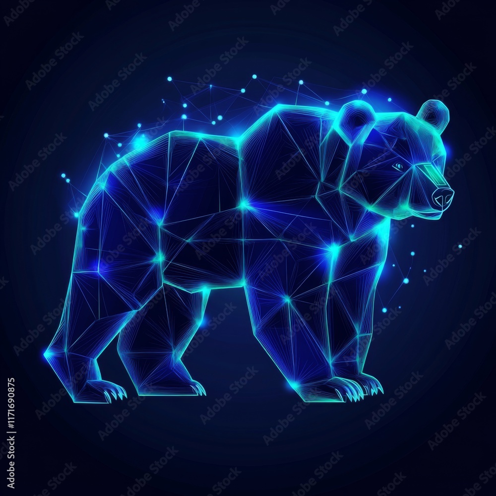 Fototapeta premium Abstract polygonal glowing blue bear.