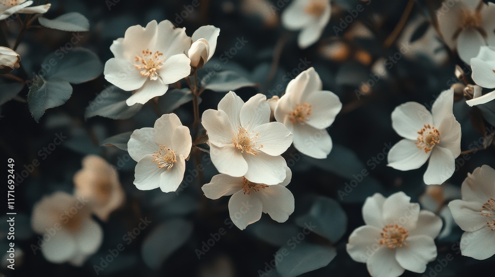 Delicate white blossoms in soft light. Delicate white blossoms in soft light.