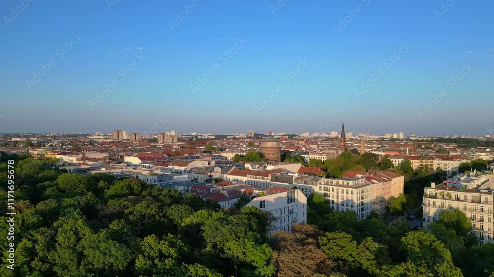 Lush green jewish cemetery in city berlin. Amazing aerial view flight drone Lush green jewish cemetery in city berlin. Amazing aerial view flight drone