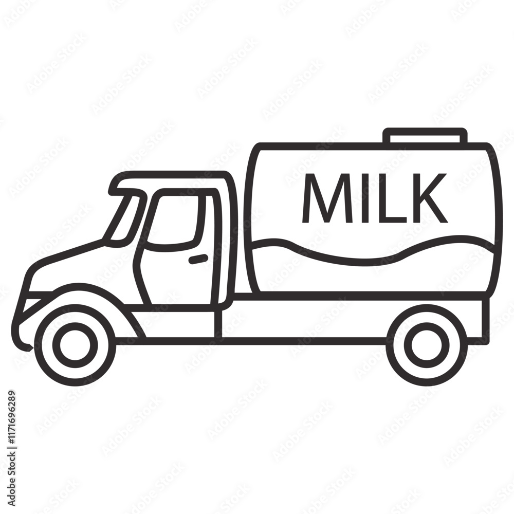 Milk truck. Milk farm delivery. Milk tanker truck.Dairy delivery service.Outline vector illustration.Isolated on white background. Milk truck. Milk farm delivery. Milk tanker truck.Dairy delivery service.Outline vector illustration.Isolated on white background.