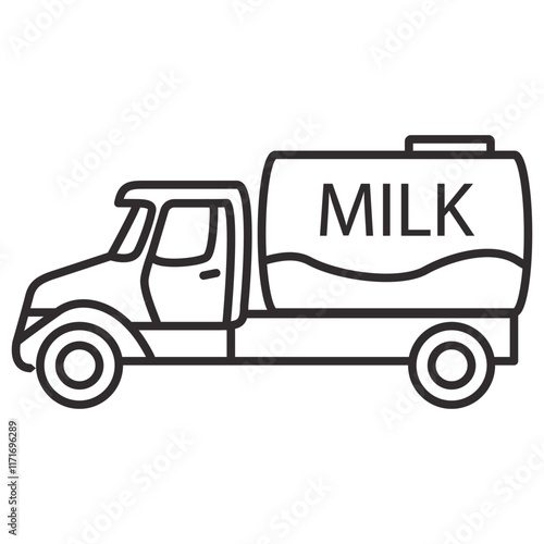 Milk truck. Milk farm delivery.  Milk tanker truck.Dairy delivery service.Outline vector illustration.Isolated on white background.