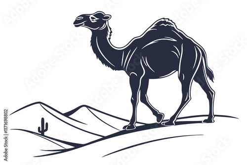 create a vector-style silhouette of a camel with a white background