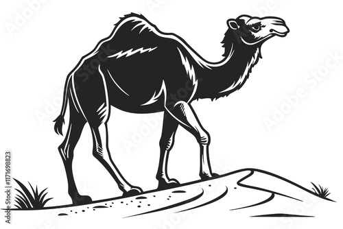 create a vector-style silhouette of a camel with a white background