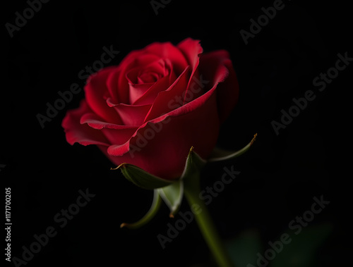 Rose rouge sur fond noir  photo