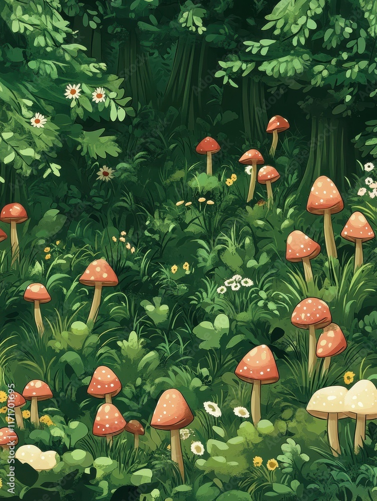 Fototapeta premium anime cartoon style woodland forest background banner, generated ai