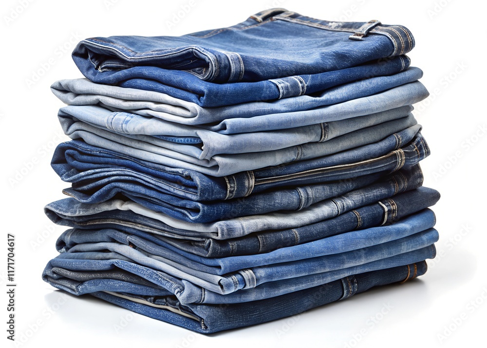 Stack of Folded Jeans on Display isolated on white background Stack of Folded Jeans on Display isolated on white background
