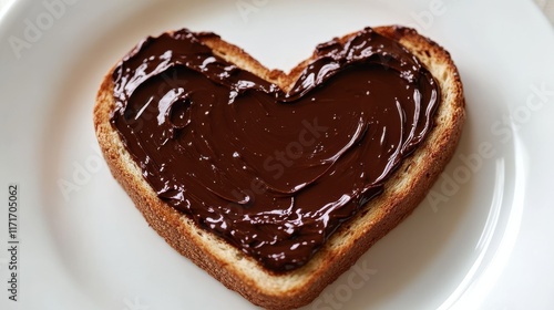 Heart-shaped piece of toast with chocolate spread on it photo