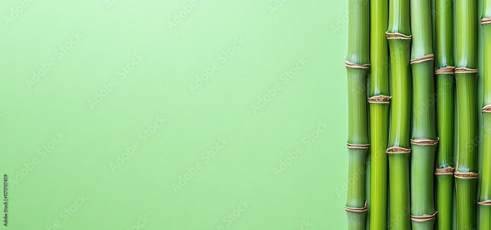 Green bamboo stalks on a pastel green background. Green bamboo stalks on a pastel green background.
