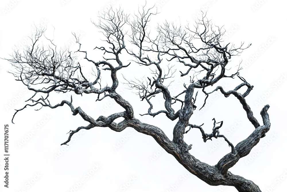 Fototapeta premium Twisted branches reach towards bright background, showcasing int