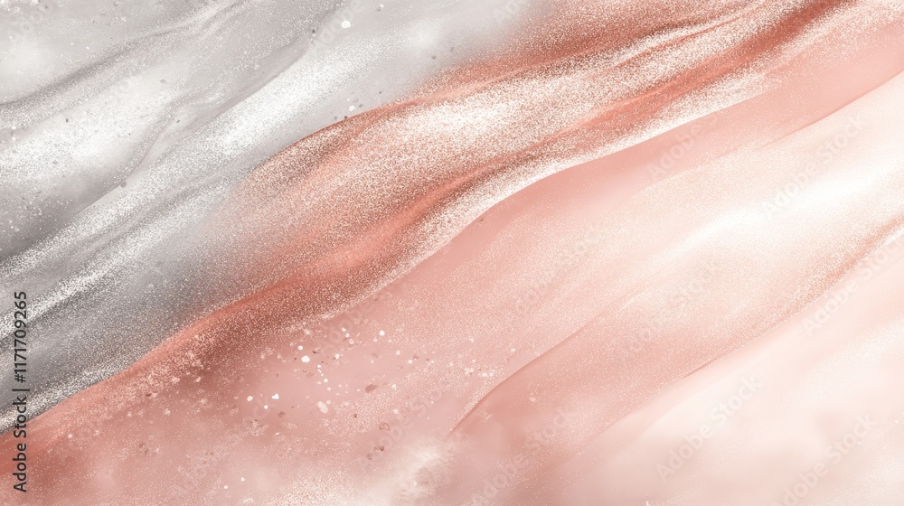 Fototapeta premium A soft, abstract design featuring flowing waves of silver and rose gold tones.