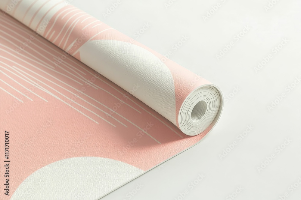 Rolled pink and white patterned mat. Rolled pink and white patterned mat.