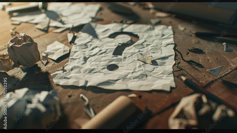 Naklejka premium wrinkled piece of paper with question mark on it