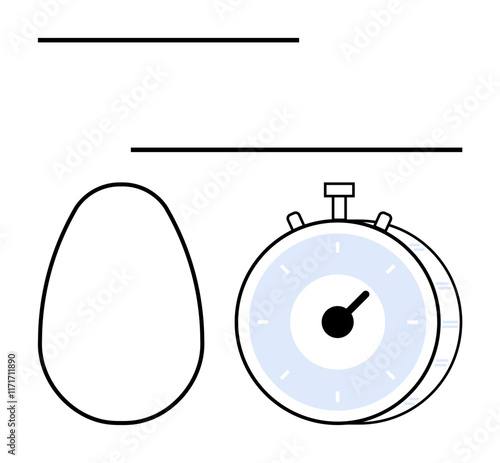 Egg and stopwatch emphasize cooking accuracy and timing. Ideal for recipes, time management, productivity, kitchen routines, countdowns, scheduling, abstract line flat metaphor