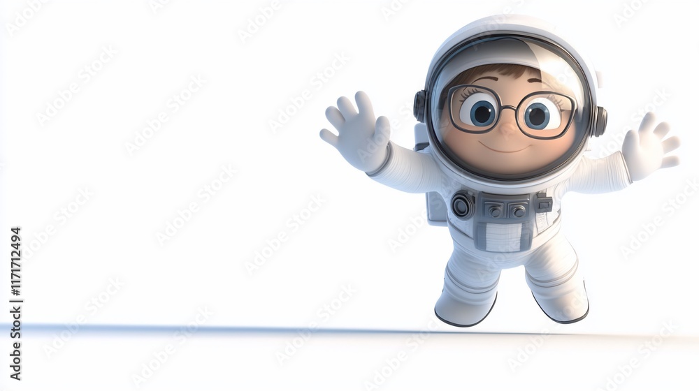 Cheerful cartoon astronaut floating in space, arms outstretched. Cheerful cartoon astronaut floating in space, arms outstretched.