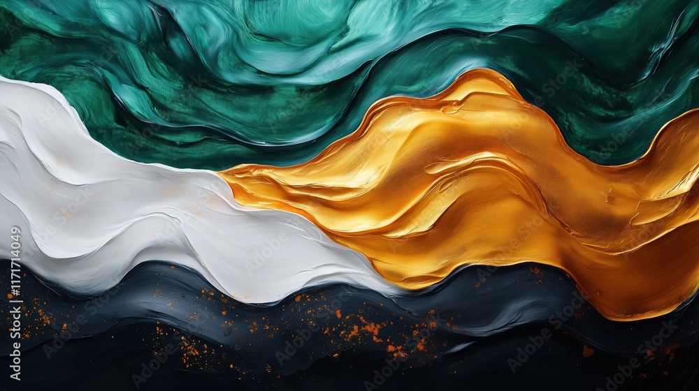 Obraz premium white, emerald green, jade, onyx black, metallic, gold and bronze colors, wavy pattern to create elegant interior design. background for creative projects, highlighting the beauty of marble textures