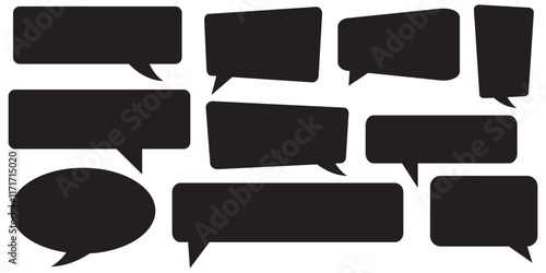 Speech bubble, speech balloon, chat bubble line art icon for apps and websites. Set of speech bubble, comic sticker, chat box and empty social media message balloon silhouette or communication network