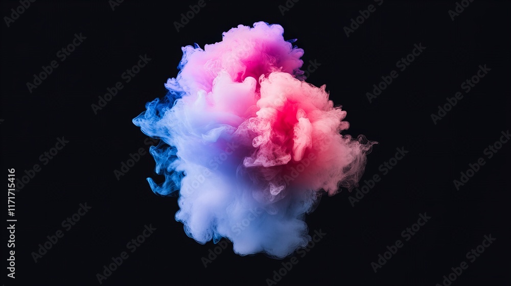 Fototapeta premium Abstract pink and blue smoke cloud on a black background. Dreamy, ethereal colors.
