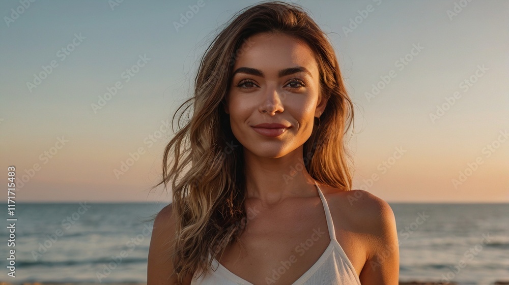 Golden Hour Beauty: Woman on the Beach at Sunset Golden Hour Beauty: Woman on the Beach at Sunset