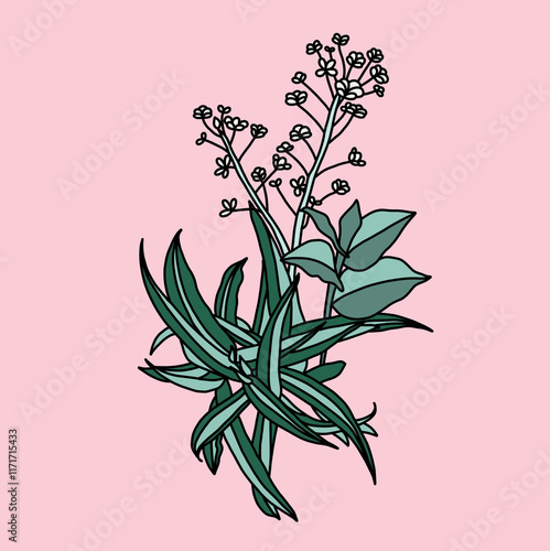 Illustration of leaves and green flowers photo