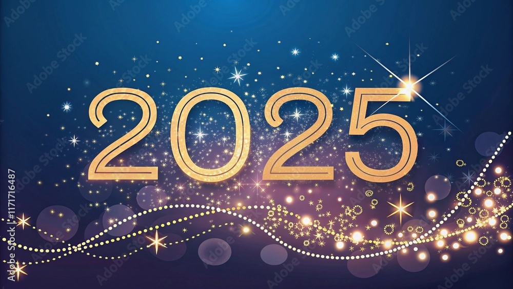 Fototapeta premium Elegant Celebration Design Featuring Golden Year 2025 on Starry Background