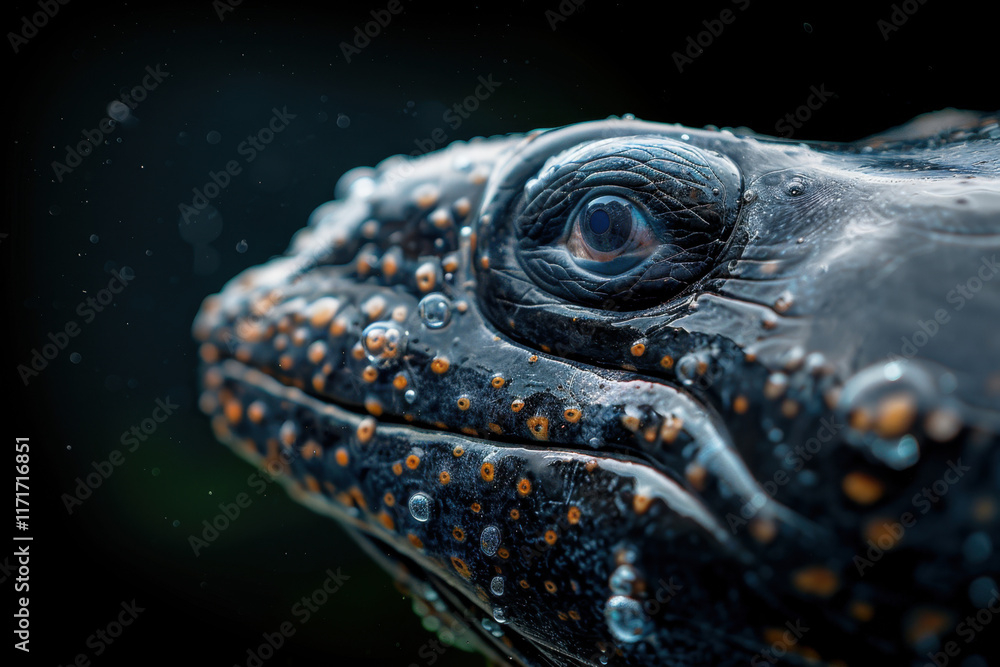 Obraz premium A macro shot capturing the side profile of an alligator's textured head and eye, highlighting its intricate details and reptilian features. 
