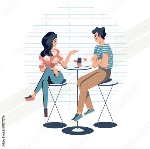 Young couple enjoying romantic dinner together outdoors tonight