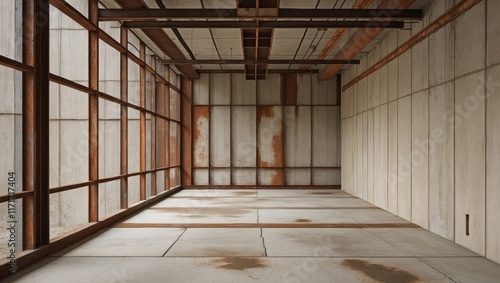 Abstract room with rusted metal and beige concrete