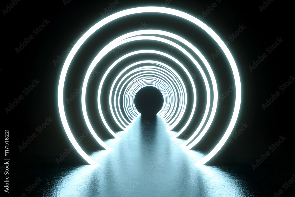 Abstract neon light tunnel, glowing circles, futuristic pathway, digital art, 3D rendering, vibrant, modern, technology background. Abstract neon light tunnel, glowing circles, futuristic pathway, digital art, 3D rendering, vibrant, modern, technology background.