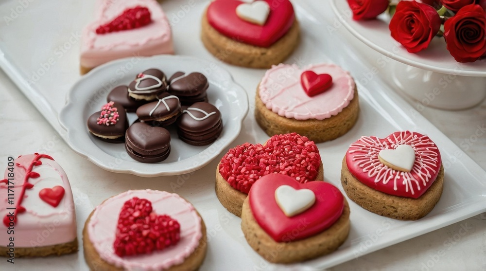 Valentine's Day themed table decorated with sweets Valentine's Day themed table decorated with sweets