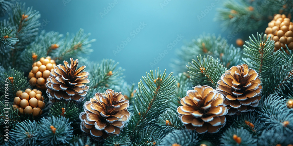 christmas tree branches with cones