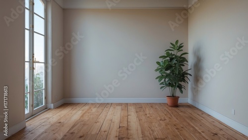Barren room featuring plant and hardwood floor