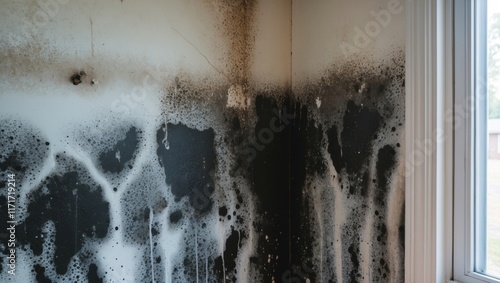 Black mold growing on wall after house flood photo