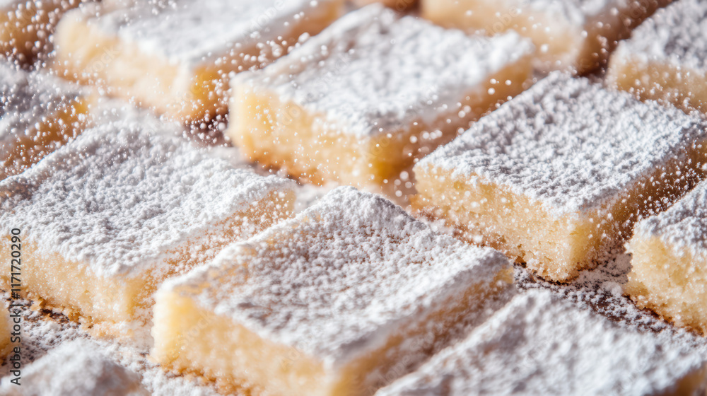 Delicious close up of powdered sugar dusted cookies arranged neatly, showcasing their elegant texture and sweetness. Perfect for dessert lovers and festive occasions Delicious close up of powdered sugar dusted cookies arranged neatly, showcasing their elegant texture and sweetness. Perfect for dessert lovers and festive occasions