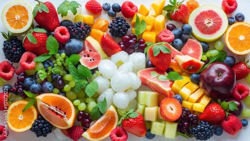 Wallpaper Mural Colorful fruit salad displayed on white backdrop Torontodigital.ca
