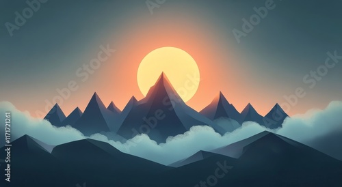 Majestic mountain range at sunrise with clouds swirling around peaks