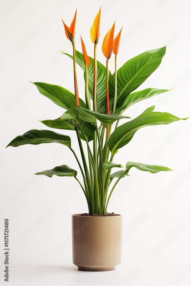Vibrant orange flowers atop lush green leaves, adding beauty and freshness to any interior space. Vibrant orange flowers atop lush green leaves, adding beauty and freshness to any interior space.