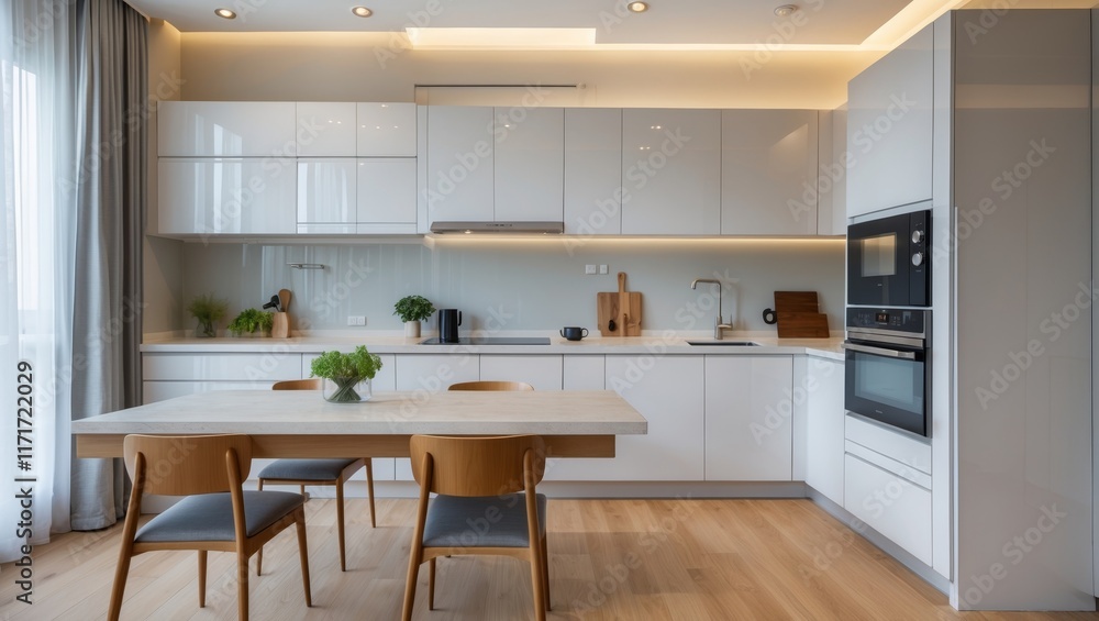 Fototapeta premium Contemporary light interior in modern new apartment