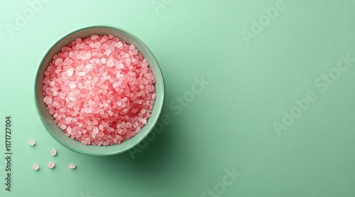Natural pink salt in a turquoise bowl for culinary uses and decoration