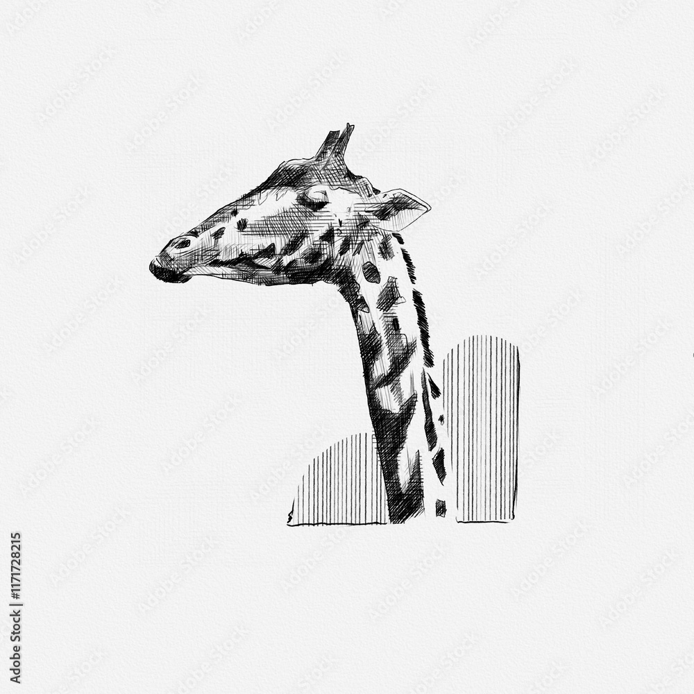 Obraz premium Giraffe Sketch with Line Art Design