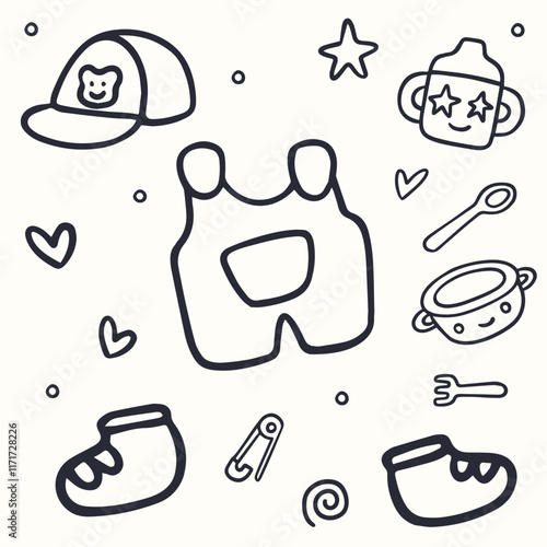 Doodle baby essentials cute illustration