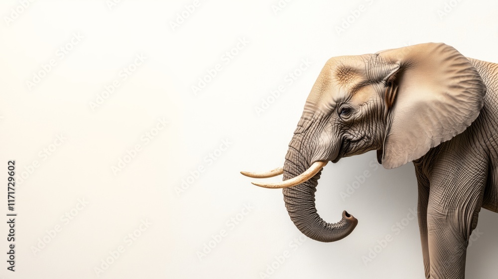Obraz premium Elephant standing isolated against a white background showcasing its majestic features and details
