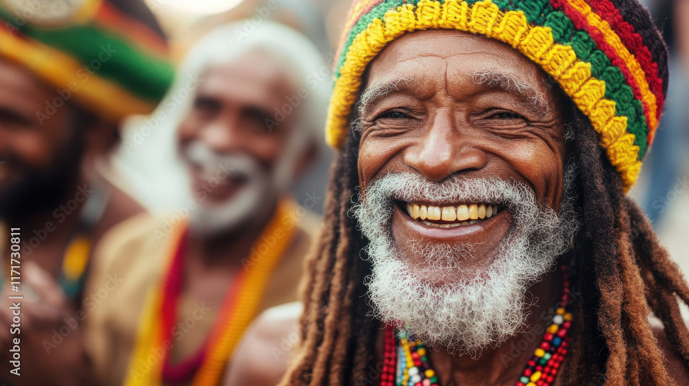 Happy Rastafarian Men in Colorful Cultural Attire Happy Rastafarian Men in Colorful Cultural Attire