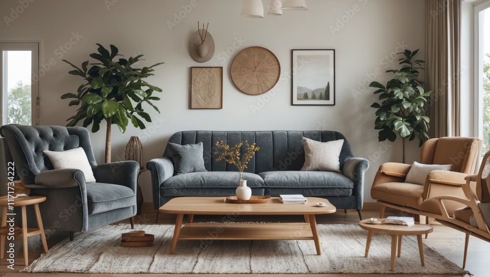 Nordic living room featuring sofa and coffee table Nordic living room featuring sofa and coffee table